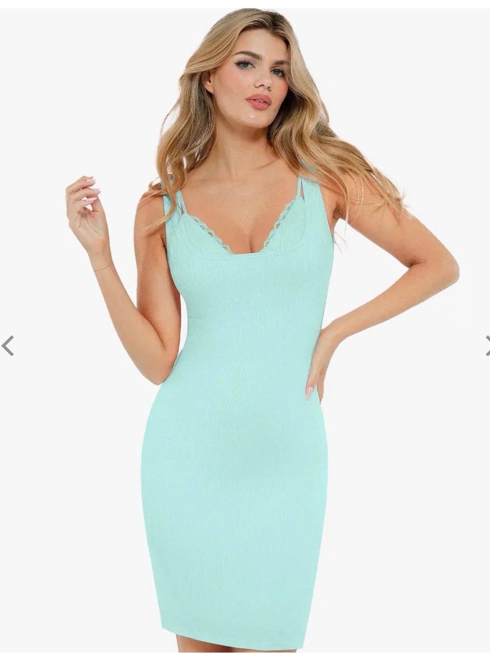 Sleeveless Light Mint Bodycon Dress - Casual Tank Style. Built in shape wear